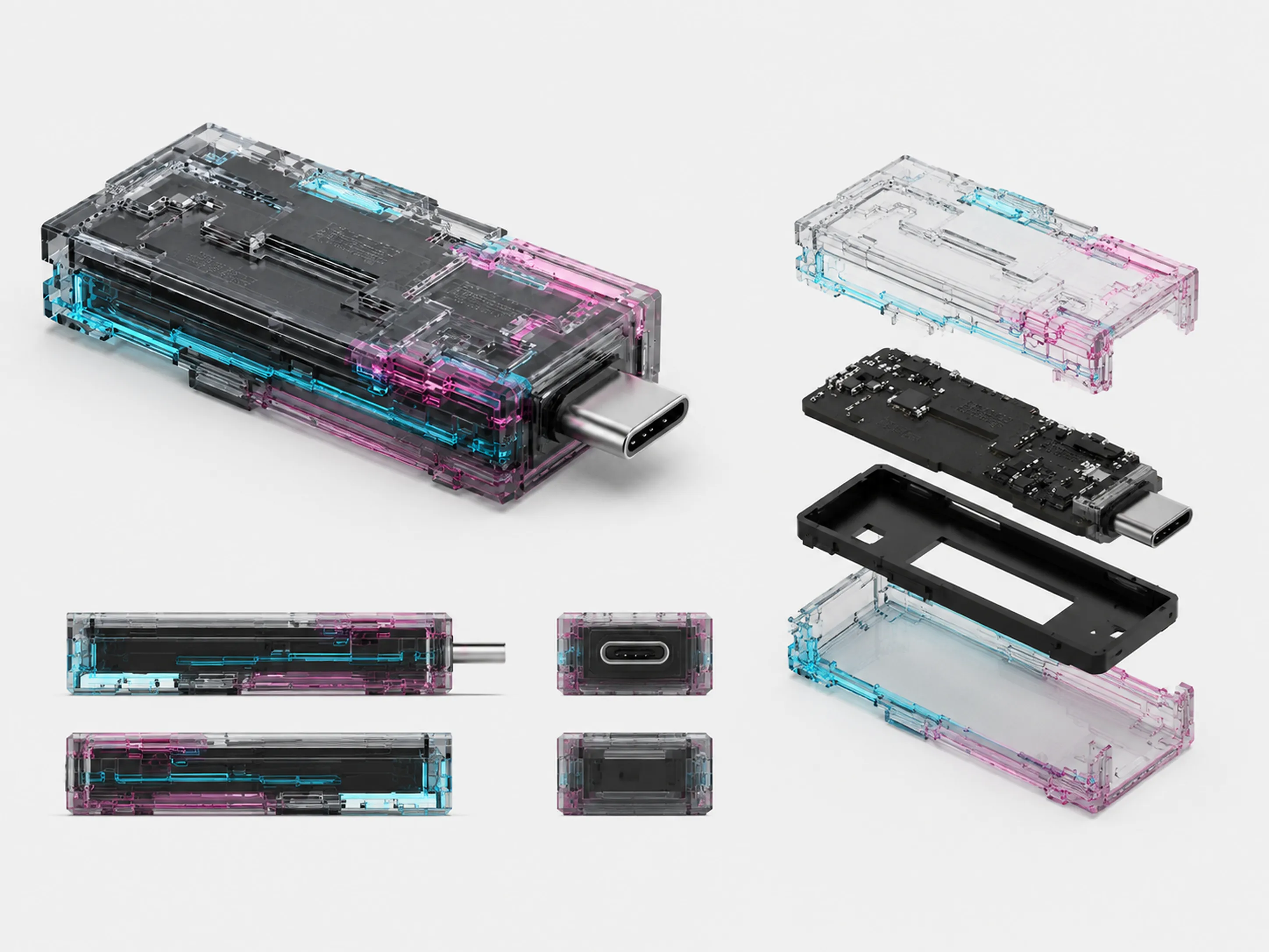 USB con forma de archivo corrupto — despiece técnico