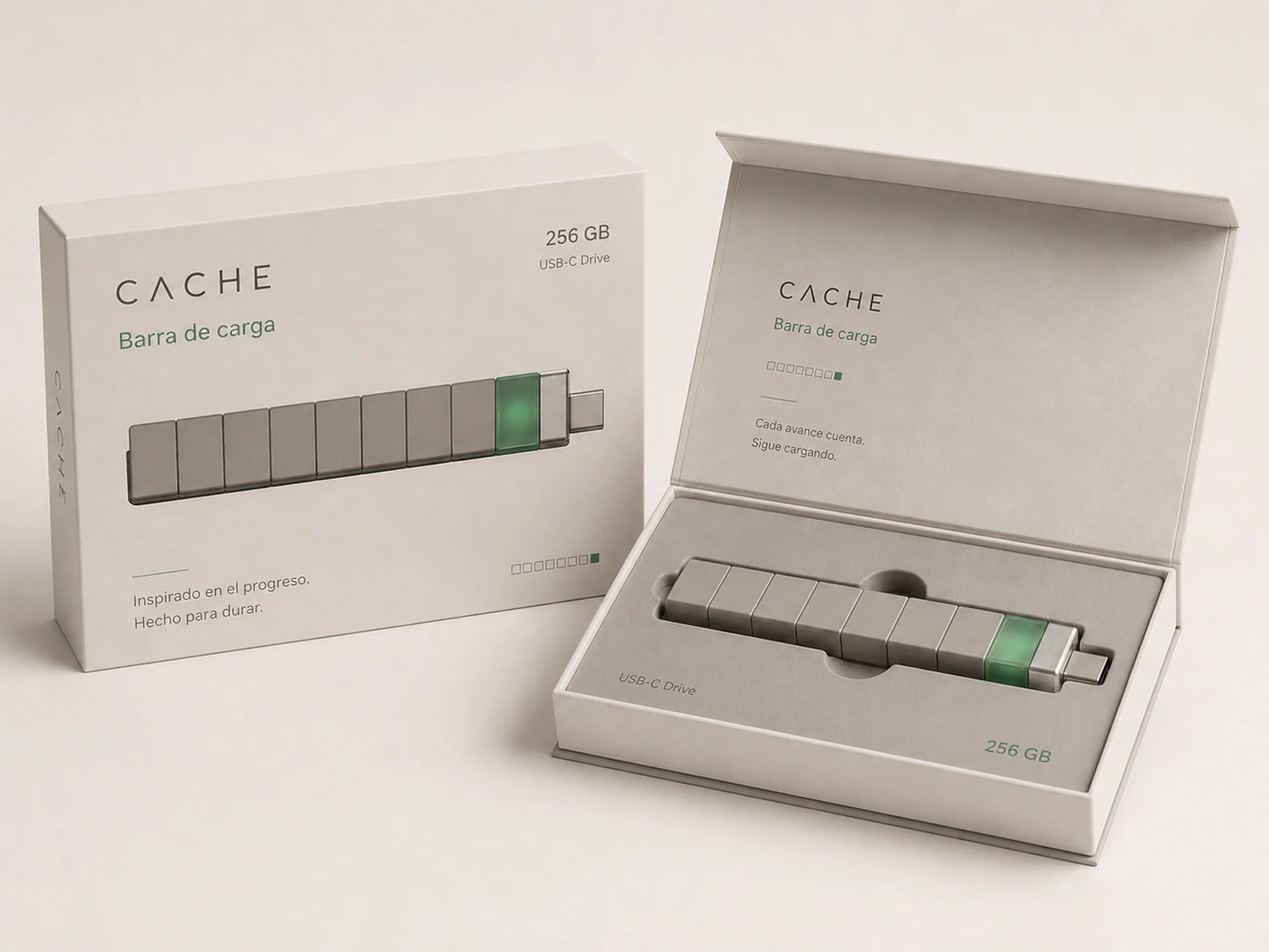 USB con forma de barra de carga — packaging