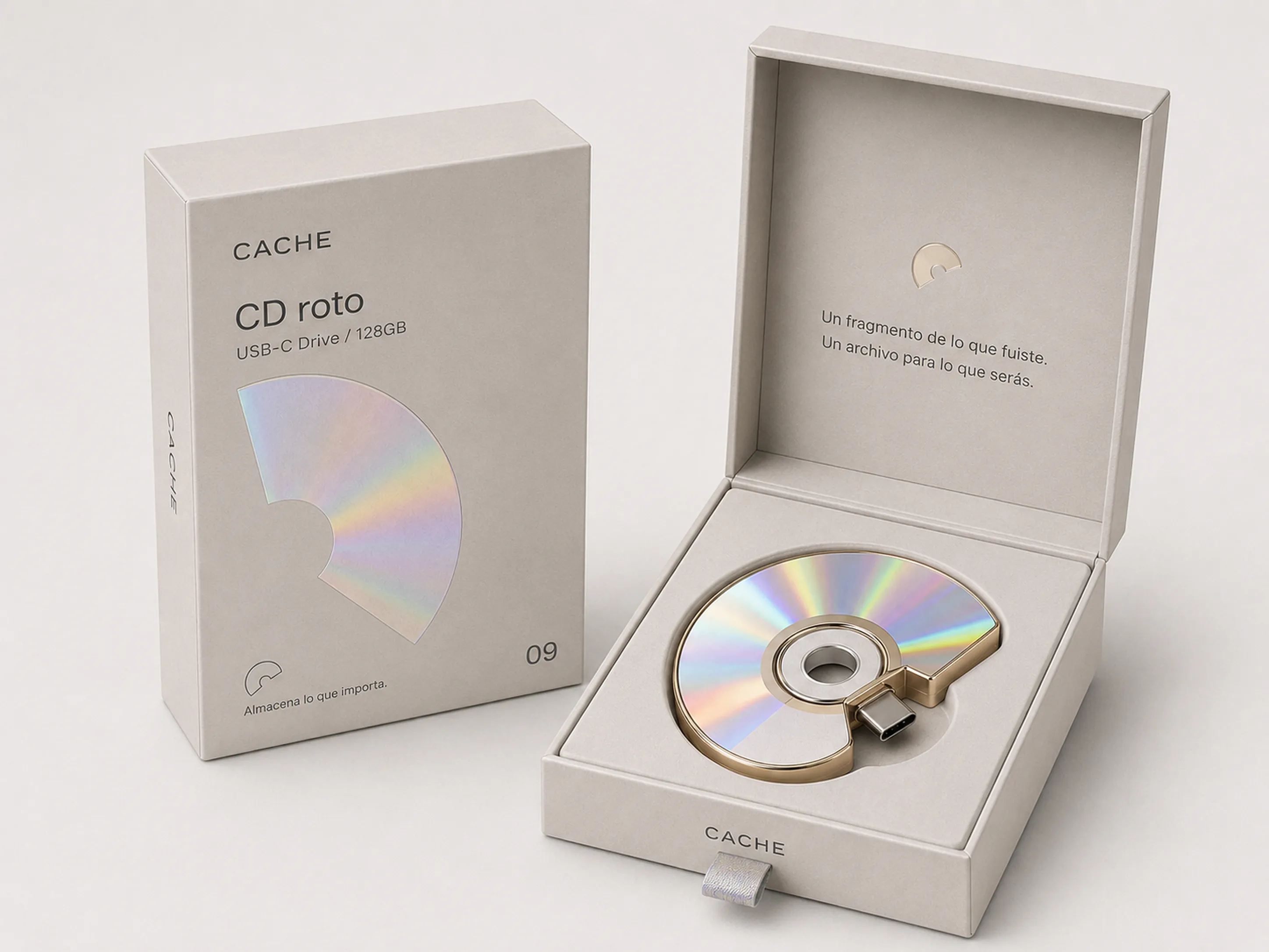 USB con forma de cd roto — packaging