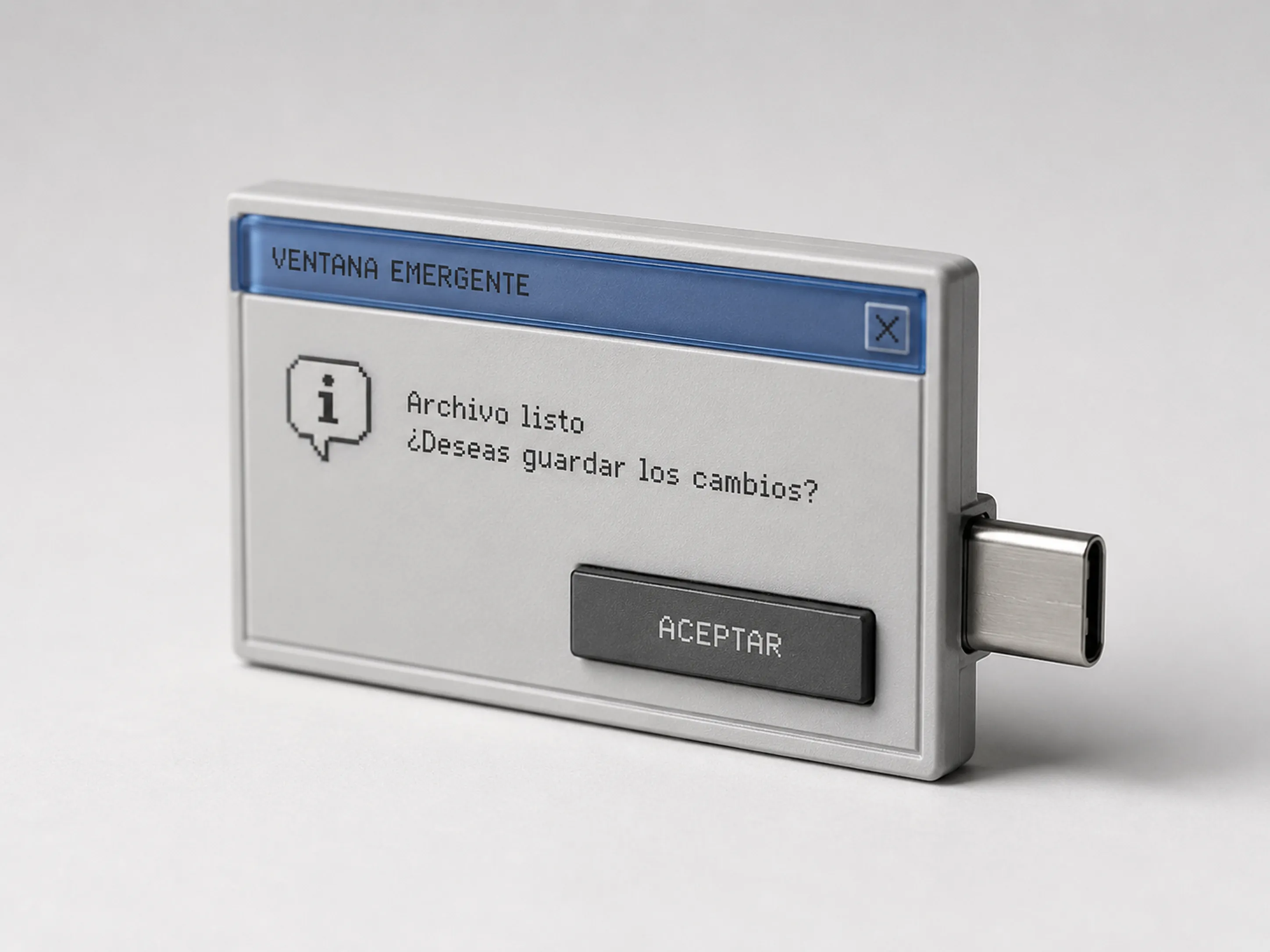 USB con forma de ventana emergente — render de estudio