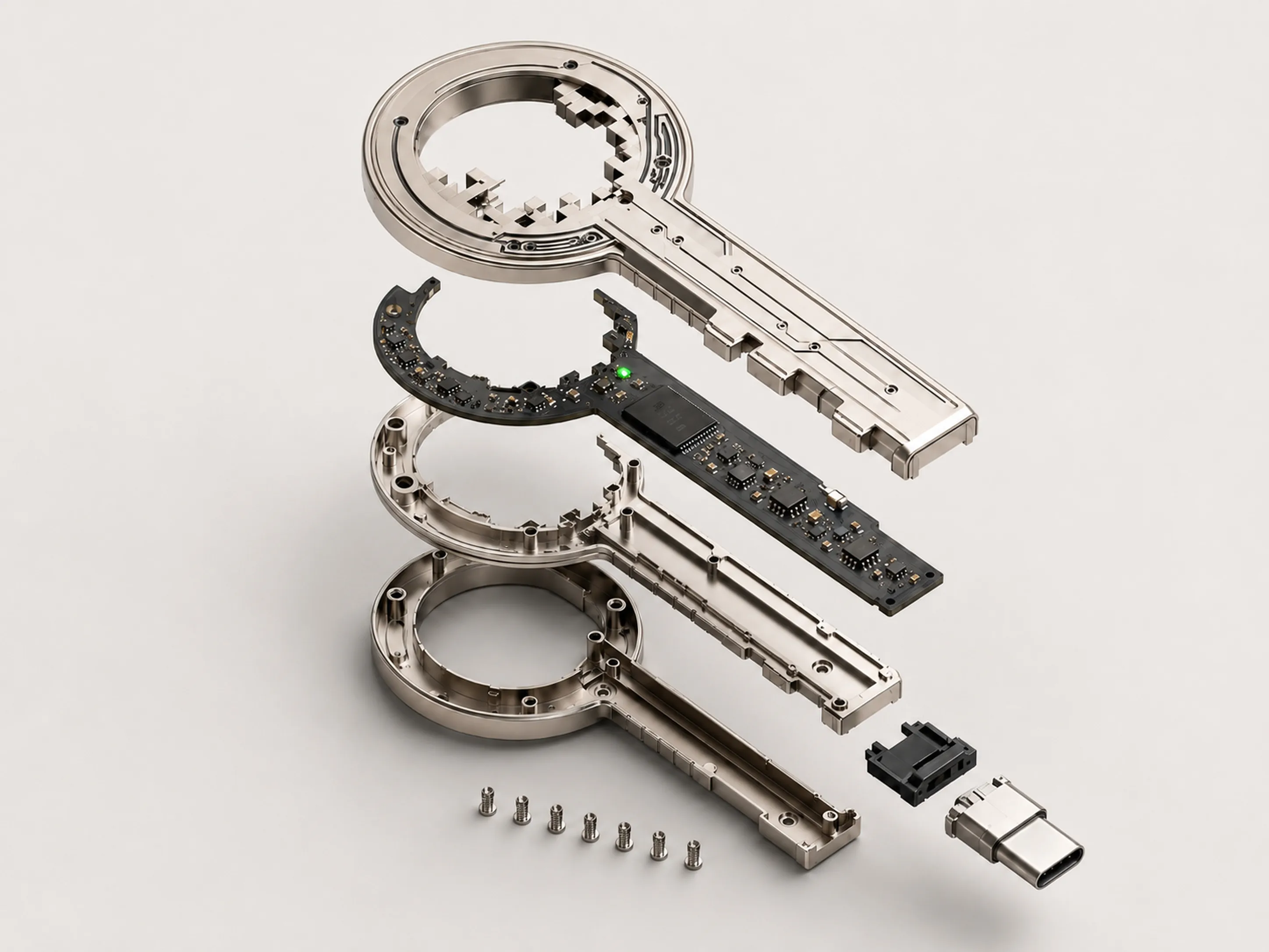 USB con forma de llave de internet — despiece técnico